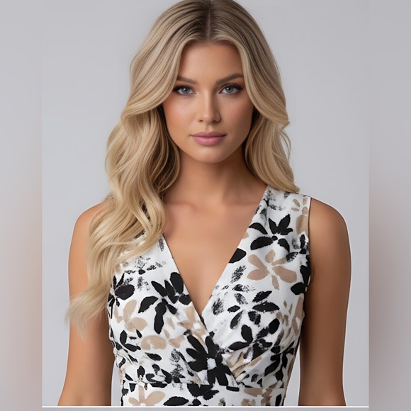 Floral Print Deep V Neck Dress - Picture 2 of 7
